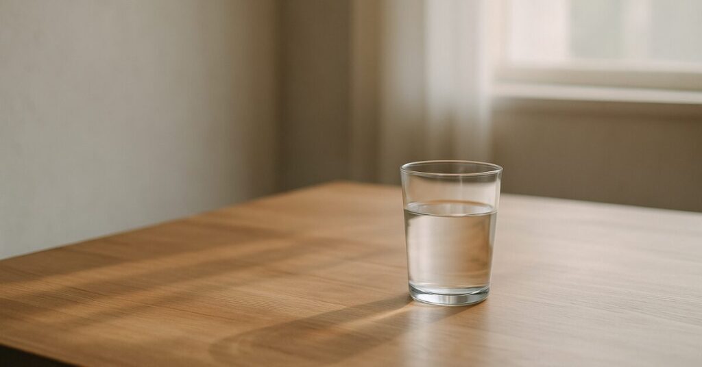 テーブルの上に置かれたグラスの水
